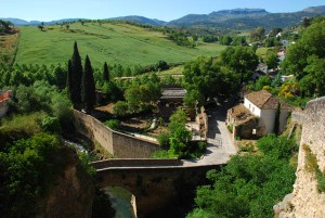 The area of Ronda where we stayed two nights, below the high part of town, nestled in a lovely garden next to pastures and meadows